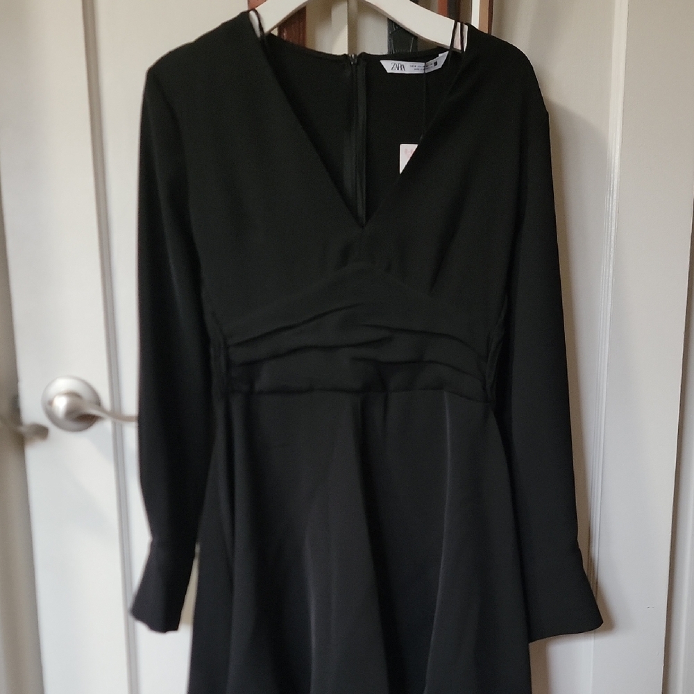 Zara Black V-Neck A-Line Dress for Work